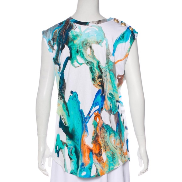 Balmain Tops - Sleeveless cotton Balmain top in an abstract watercolor print